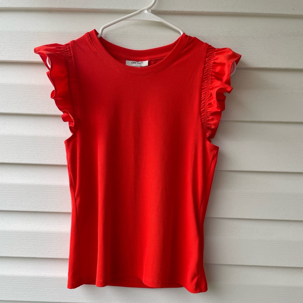 Red-orange Ruffle Sleeve Top small